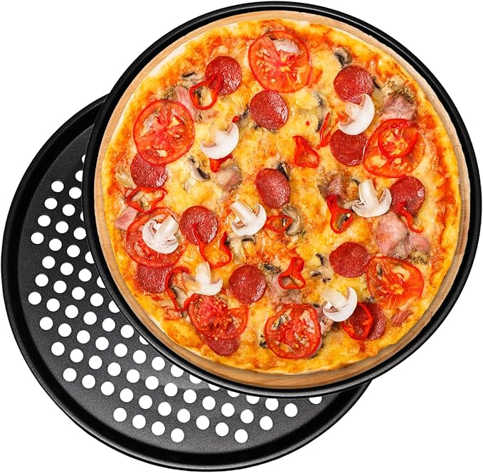 WINDAWNKE 12 Inch Round Pizza Pan with Holes, Carbon Steel Pizza Pans for Frozen & Homemade Pizza, Nonstick Pizza Tray for Oven