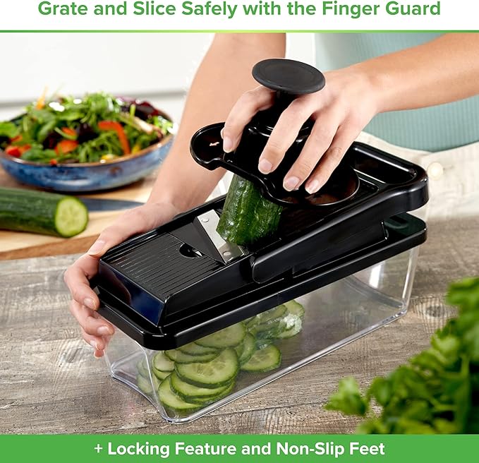 PrepNaturals Vegetable Chopper with Container, Veggie Chopper, Food Chopper & Onion Chopper - Mandoline Slicer for Kitchen (12 in 1, Black)
