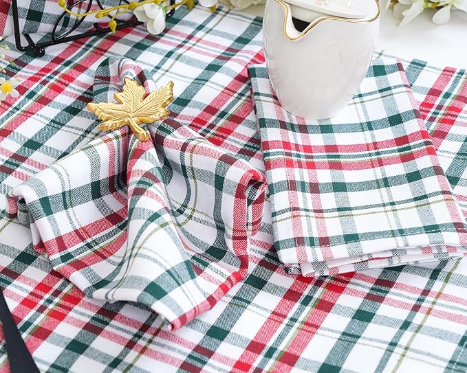Blue Needles Gingham Buffalo Plaid Cloth Napkins 100% Cotton Set of 12 Dinner Table Christmas Napkins 18x18 inch Soft Reusable Washable Perfect for Event Parties & Everyday Use - Christmas Multi White