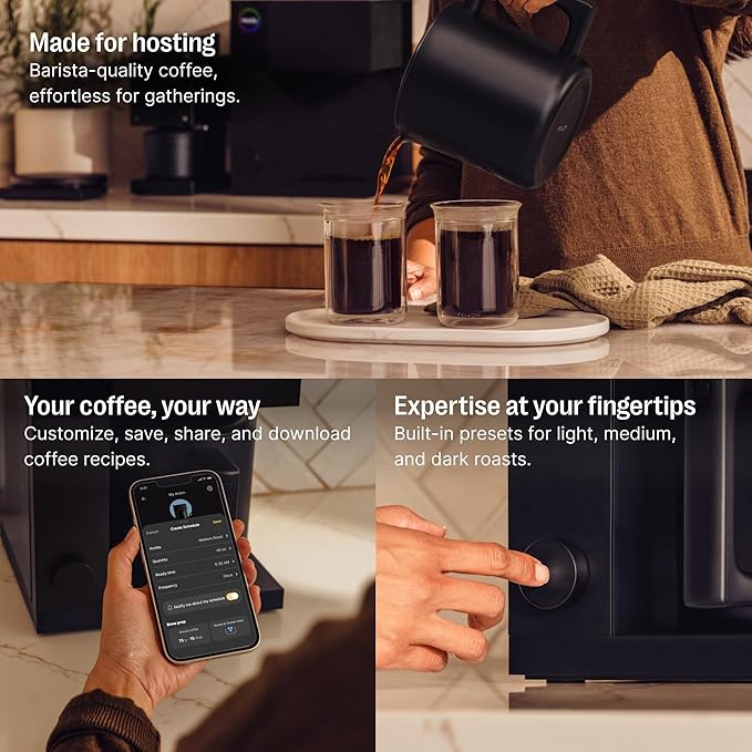 Fellow Aiden Precision Coffee Maker - 10-Cup Thermal Carafe, Built-In Brewing Guidance, Scheduling, Removable Water Tank, Matte Black