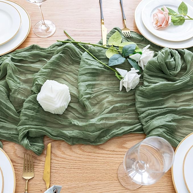 Wokceer Cheesecloth Table Runner 6Pack 10FT Sage Green Boho Gauze Fall Christmas Cheese Cloth Table Runner for Party Long Rustic Sheer Table Runners for Baby Bridal Shower Wedding Easter Table