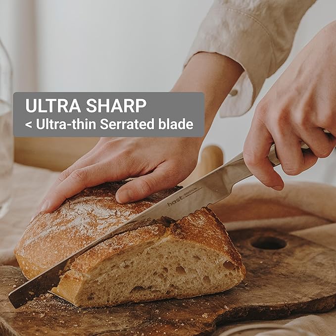 HAST Edition 8-Inch Serrated Bread Knife, Ultra-Sharp Professional Bread Slicing Knife, Advanced Powder Steel, Lightweight, Comfortable Ergonomic & Award-Winning Design (Matte Silver)