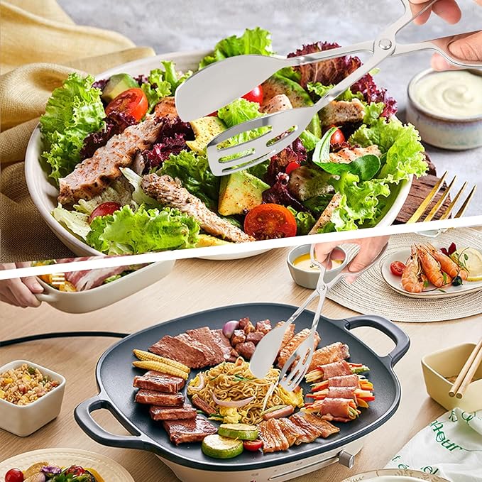 8 Pack Food Serving Salad Tongs, Stainless Steel Salad Tongs with Scissor Handles, Thickening Scissor Tongs for Cooking, Baking, BBQ, Restaurants and Home Kitchen