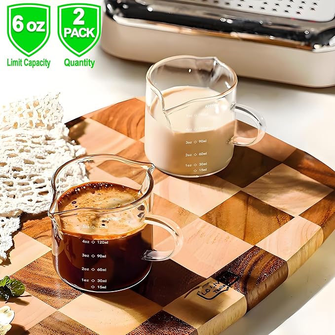 5OZ (150ML) Espresso Cups, Double Spouts Espresso Shot Cups with Handle, Heat Resistant Borosilicate Cappuccino Cup, Coffee Bar Accessories, Small (Set of 2)