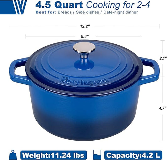 VORRINGARD Enameled Cast Iron Dutch Oven Pot with Lid, for Bread Baking, Round Bread Oven- include Sourdough Bread Baking Supplies Set, 4.5QT, Blue