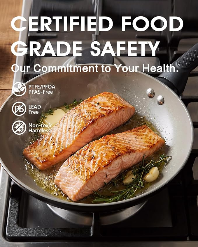 UFIRE 9.5 Inch Nonstick Frying Pan Skillet, Ceramic Frying Pan, Non Toxic Healthy Ceramic Coating, Suitable for All Stovetops, PTFE PFOA PFOS Free, Black