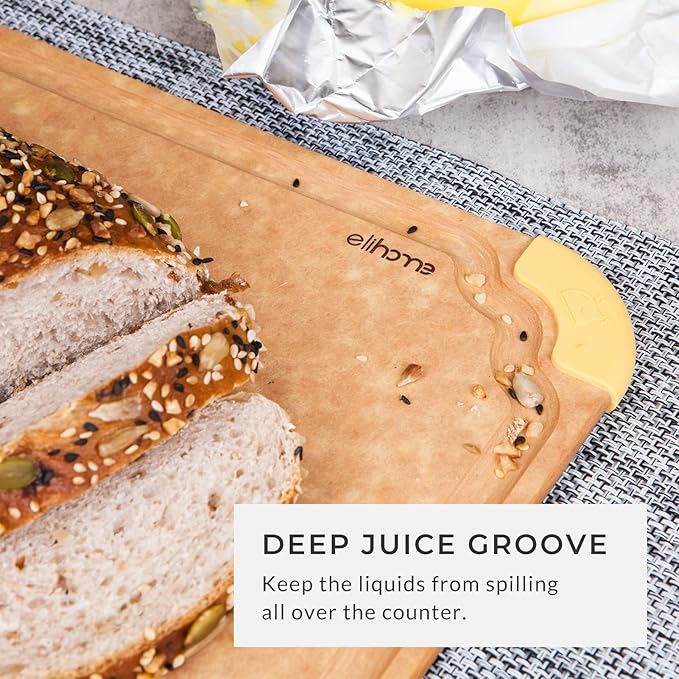 Elihome Premium Series Color Code Wood Fiber Dishwasher Safe Cutting board for Kitchen, Made in USA, Food Icon, Juice Grooves, Non-Porous, Non-slip Feet, Medium 13" x 10"