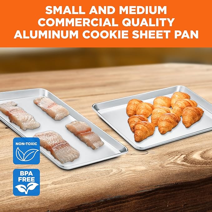 Baking Pan Set - Small and Medium Aluminum Cookie Sheet Pan (9" x 13" and 10.5" x 15"), PFOA, PFOS, PTFE Free, Recipe Booklet Included, Oven Safe Tray, Resist Heat UpTo 500°F, Set of 2