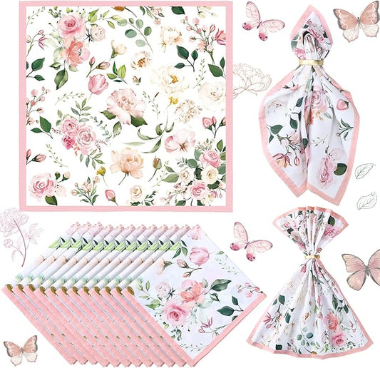 12 Pcs Floral Cloth Napkins 20'' x 20'' Washable Dinner Tea Party Napkins for Kitchen Party Wedding Restaurant Indoor Outdoor Botanical Fresh Spring Summer