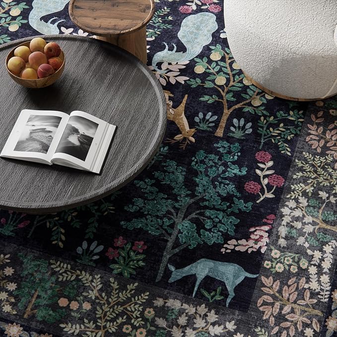 Washable Area Rugs for Living Room: 5x7 Bedroom Rug Vintage Area Rug Stain Resistant Non Slip Low Pile Lightweight Soft Indoor Carpets for Living Room Dining Room Kitchen Nursery Kids Room Farmhouse