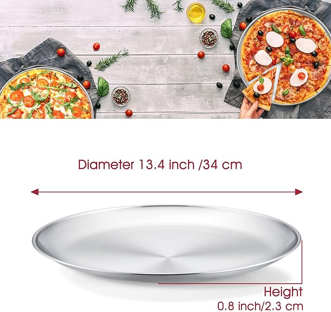 Herogo 13.5 Inch Stainless Steel Round Pizza Pan Set of 3, Large Healthy Pizza Tray Platter for Oven Baking Serving, Dishwasher Safe