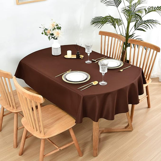 Wolkemer Large Oval Tablecloth 60 x 120 Inch Washable Fabric Table Cloth Solid Chocolate Table Cover for Dining Wedding Party Banquet Tabletop Decoration