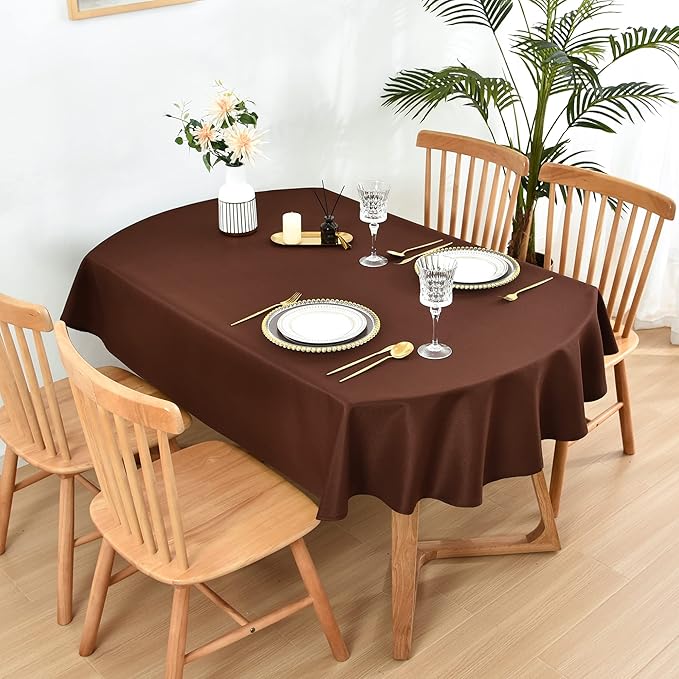 Wolkemer Small Oval Tablecloth 52 x 70 Inch Washable Fabric Table Cloth Solid Chocolate Table Cover for Dining Wedding Party Banquet Tabletop Decoration