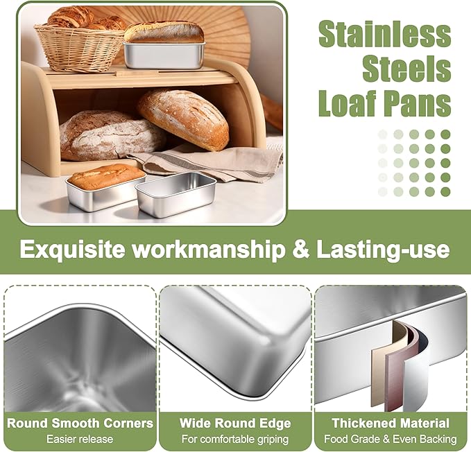 P&P CHEF Mini Loaf Pans Set, 8 PCS Small Bread Loaf Pan for Baking, 6.3 x 3.5 Inch Stainless Steel Baking Pans for Homemade Bread, Meatloaf, Cake and Brownies, Healthy & Non Toxic, Dishwasher Safe