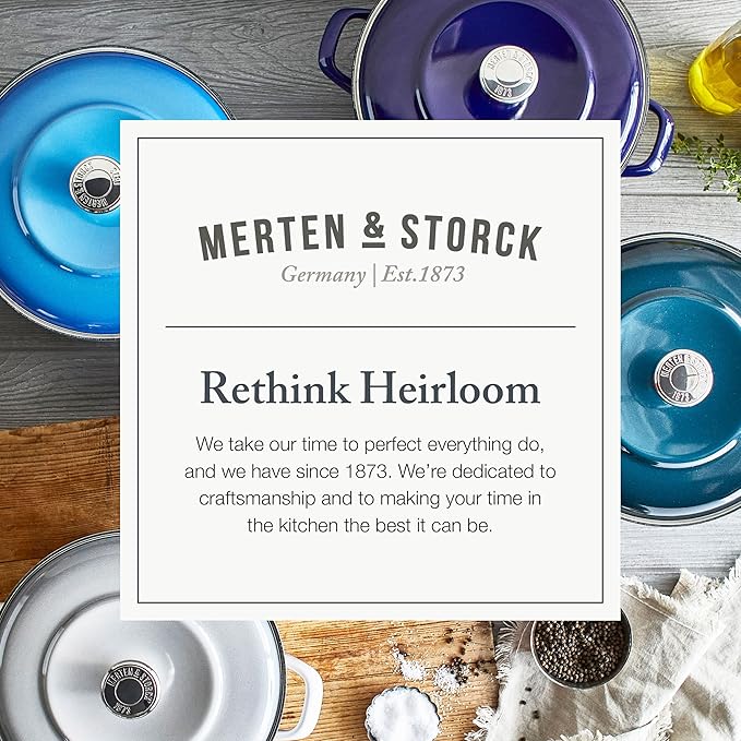 Merten & Storck 5.3QT Round Dutch Oven Casserole Pot with Lid, European Crafted Enameled Iron Stockpot, Induction & All Cooktops, Braising, Stews, Roasting, Slow Cooking, Sourdough, Caribbean Blue