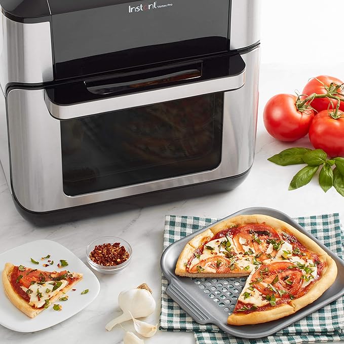 Instant Vortex Official Nonstick Perforated Pizza Pan, Gray - Smart Design for Delicious Crispy Crust Pizza, Compatible with 6 & 10-Quart Air Fryers and Ovens, Easy Transport with Ridged Handles