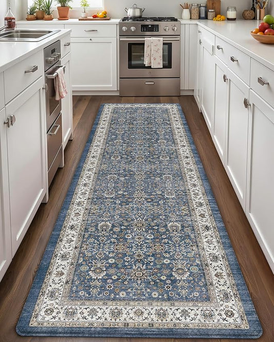 Color&Geometry Anti Fatigue Kitchen Mats for Floor 24x87, Vintage Decor, Easy Clean, Waterproof & Oil Proof, 0.4" Thick Cushioned, Non-Slip Kitchen Runner Rug for Sink, Laundry, Office, Blue