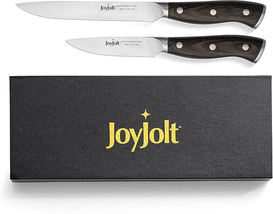 JoyJolt 2pc Kitchen Knife Set. 5.5” Utility Knife and 3.5” Paring Knife. High Carbon, x50 German Steel Tomato Knife, Magnetic Gift Boxed.
