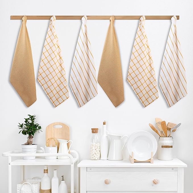 LANE LINEN Kitchen Towels Set of 12-100% Cotton, Quick-Drying 18” x 28” Absorbent Dish & Tea Towels, Premium Hand Towels for Drying Dishes - Yellow