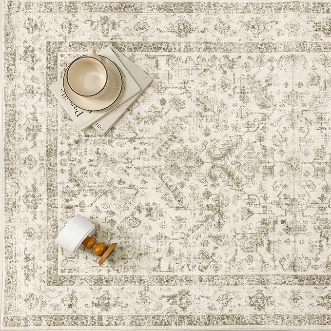 Taupe 3x5 Entryway Rug Vintage Area Carpet Indoor Office Washable Door Mat Entrance Small Low Pile Traditional Distressed Retro Accent Throw Rug Non Slip Kitchen Bathroom