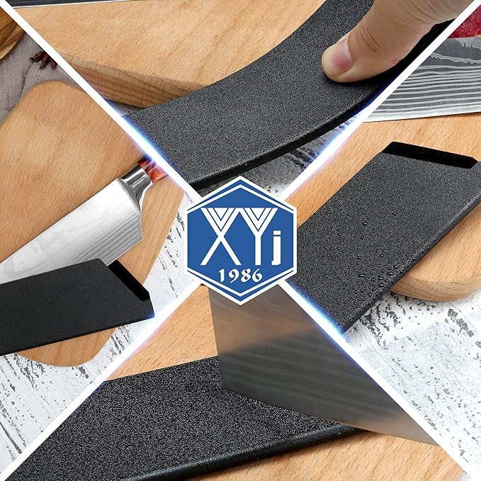 XYJ 3-Pack Safety Blade Sheaths, Universal Edge Guards for 7-Inch Kitchen Knives, Black ABS Protective Sleeves & Covers (Cutlery Not Included)