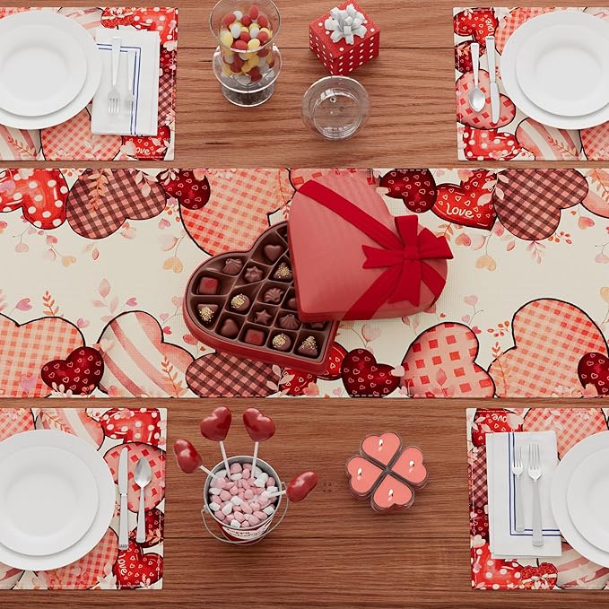 XCHI Love Hearts Valentine's Day Table Runner Table Decoration for Party Home Kitchen Dining Holiday Decor 13x108 Inch