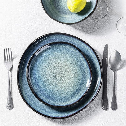 AmorArc Ceramic Dinnerware Sets,Handmade Reactive Glaze Stoneware Plates and Bowls Set,Highly Chip and Crack Resistant | Dishwasher & Microwave Safe Dishes Set,Service for 8 (24pc)