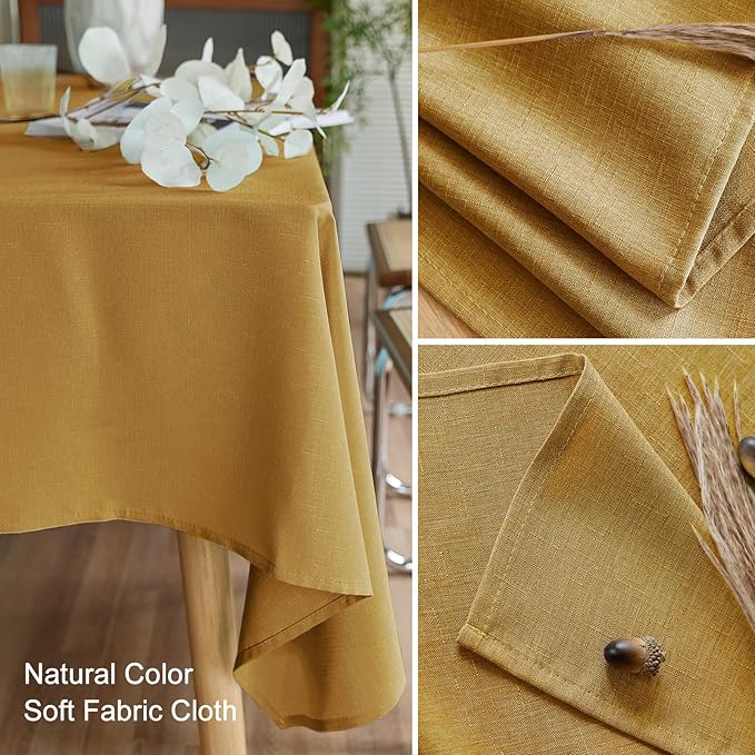 AUSSPVOCT Textured Tablecloth Rectangle 52x70 Water Resistant Spill-Proof Wipeable Gold Table Cloth Wrinkle Free Fabric Dining Table Cover for Thanksgiving Kitchen Party Farmhouse Decor