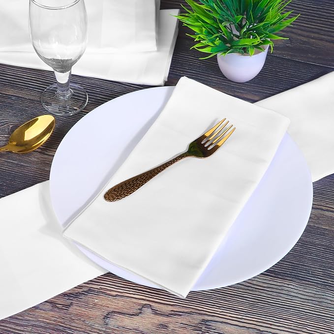 Fingercraft White Cloth Napkins Cotton High GSM Hotel Quality 20 in Oversized Set of 12 Stripe