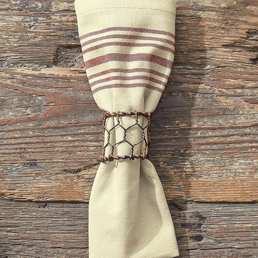Park Designs Chicken Wire Napkin Ring Set of 4 | Rustic Farmhouse Metal Napkin Holders with Distressed Brown Finish | 1.75" H x 1.75" W x 2" D | Country Primitive Table Decor