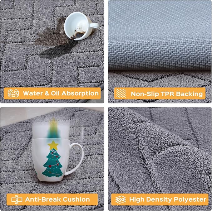 Machine Washable Kitchen Rugs 24" x 70", Non-Slip Kitchen Runner Rugs Mats for Floor, Absorbent Comfort Standing Mats for Kitchen, Sink, Laundry and Hallway, Rolled Packaging, Grey
