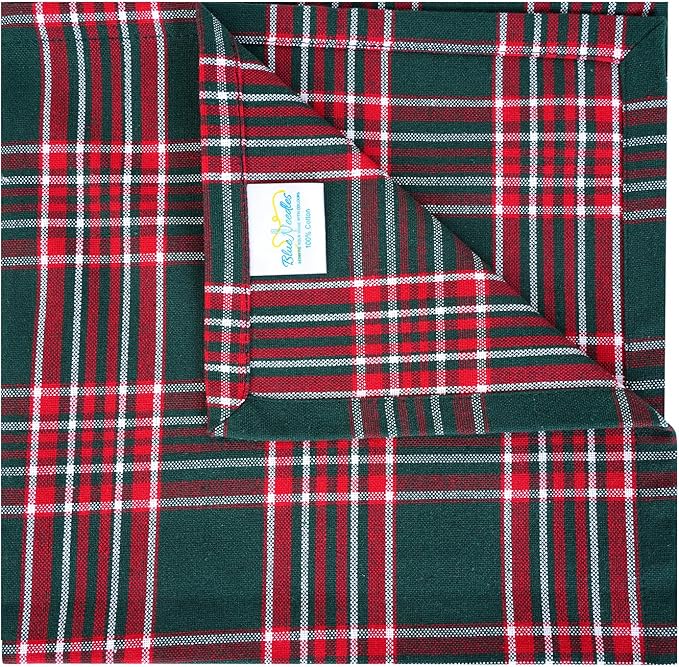 Blue Needles Gingham Buffalo Plaid Cloth Napkins 100% Cotton Set of 12 Dinner Table Christmas Napkins 18x18 inch Soft Reusable Washable Perfect for Event Parties & Everyday Use - Christmas Multi Green