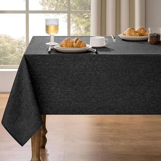 Waterproof Farmhouse Table Cloth for 4 Ft Rectangle Table, Anti-Scratches Small Outdoor Dining Table Cloth for Party, Camping, Banquet and Wedding (Oblong, 52 x 70 Inch (4-6 Seats), Black)