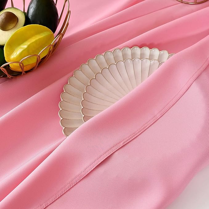 MEANMOY 2 Pack Pink 210 GSM Water & Stain Resistant Round Tablecloth - Solid 70 Inch Circle Table Cloth Cover in Wrinkle Free Washable Wipe Clean Polyester for Wedding, Party, Banquet (2 Pcs)