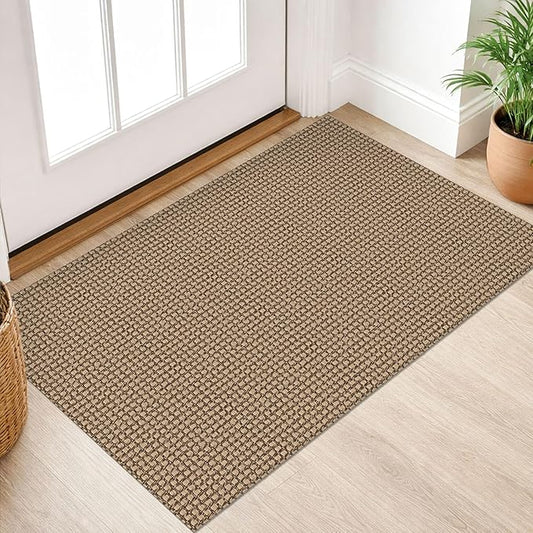 IOHOUZE Small Area Rug 2x3 Washable Woven Rugs for Entryway Non Slip Rubber Backed Kitchen Rugs Indoor Outdoor Doormat Throw Rug Floor Carpet for Entrance Front Door, Orange/Tan/Brown