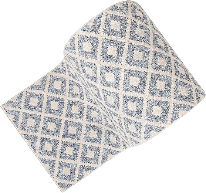 Well Woven Custom Size Hallway Stair Runner - Choose Your Length - Ainsley Blue Diamond Trellis Geometric Tribal - 31 Inches Wide x 17 Feet Long Runner (31" x 17' Runner) Rug