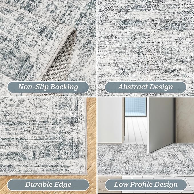 Long Bathroom Rugs Runner - Washable Runner Rugs for Hallway 2x10, Ultra-Thin Soft Kitchen Carpet Runner, Anti Slip Backing Runner Rugs for Entrance, Bedroom, Living Room(2'x10', Grey/Ivory)