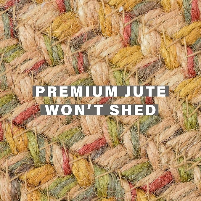 Homespice Harvest Premium Jute Braided Area Rug, 5' x 8' Oval Beige - Tan - Red - Sage - Green, Reversible, Natural Jute Yarn Rustic, Country, Primitive, Farmhouse Style - 30 Day Risk Free Purchase