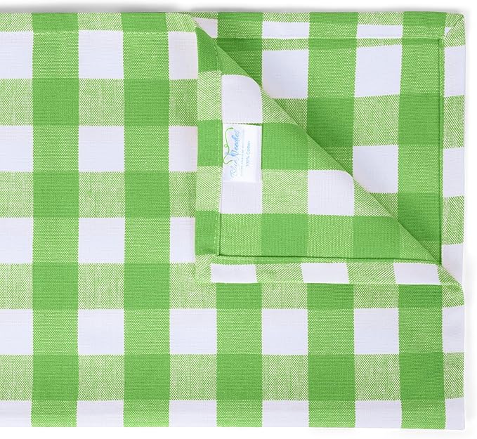 Blue Needles Gingham Buffalo Plaid Cloth Napkins 100% Cotton Set of 12 Dinner Table Napkins 18x18 inch Soft Reusable Washable Perfect for Wedding Parties & Everyday Use - Apple Green & White