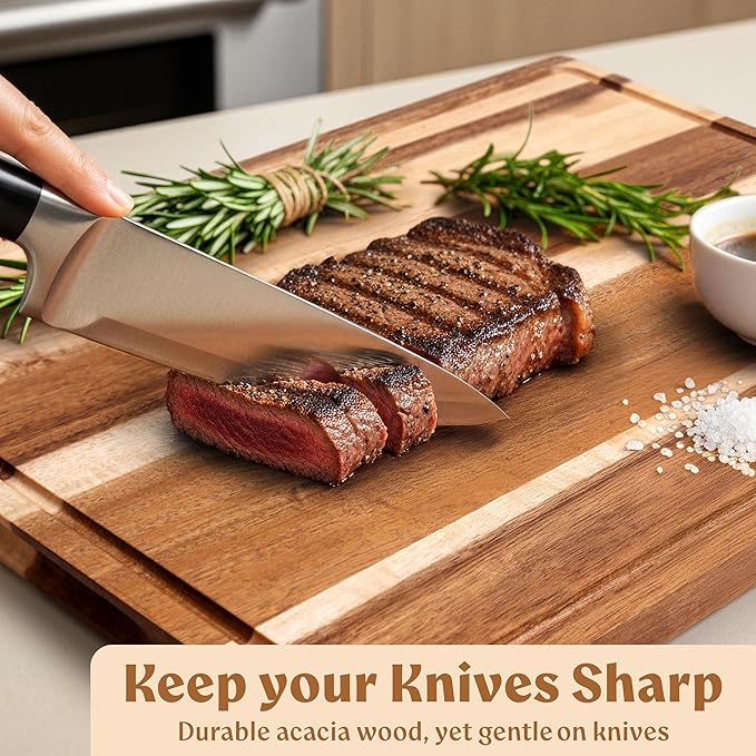 Acacia Wood XL Cutting Board for Kitchen, Large Cutting Board 17.1 × 12.8 - Wooden Chopping Boards with Juice Groove, Non-Toxic, Knife-Friendly & Durable – Housewarming Gift, Charcuterie & Meal Prep