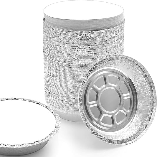 Spare Essentials (55 Pack) 7" Round Foil Pans with Lids - Small Aluminum Pans - Freezer & Oven Safe Round Aluminum Pans with Lids - Takeout Containers for Baking, Roasting, Air Fryer Food Storage