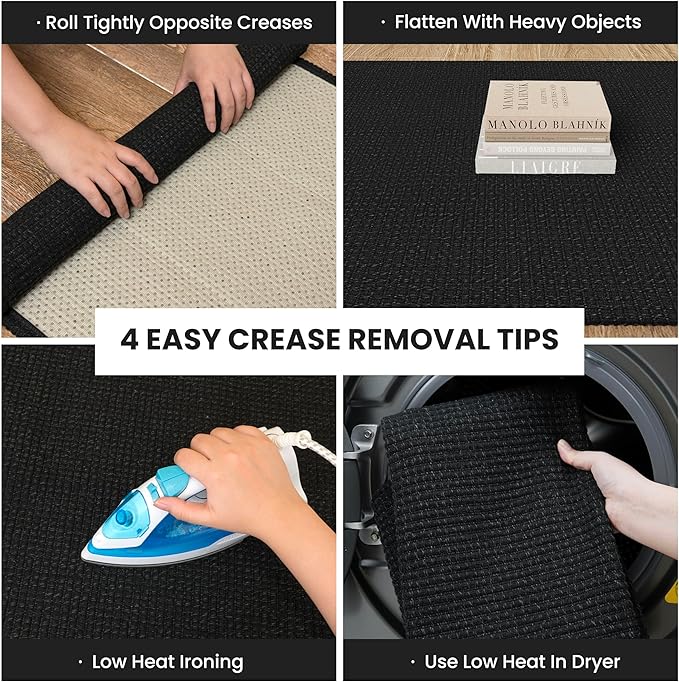IOHOUZE Washable Runner Rug 2.6x12 Non Slip Rubber Backed Extra Long Hallway Runner Entryway Runner Indoor, Kitchen Rugs Woven Cotton Floor Carpet for Hall Entrance Stair, Black/Grey