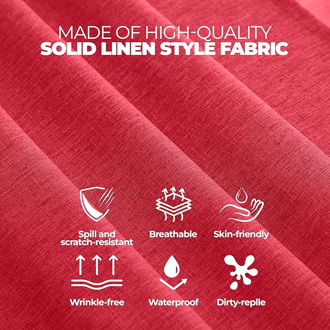 Waterproof Faux Linen Rectangle Tablecloth, Spillproof Wrinkle Free Outdoor Reusable Table Cloth for Patio,Holiday,Banquet,Party,Buffet Dinner (Oblong,60 x 120 Inch (10-12 Seats),Red)