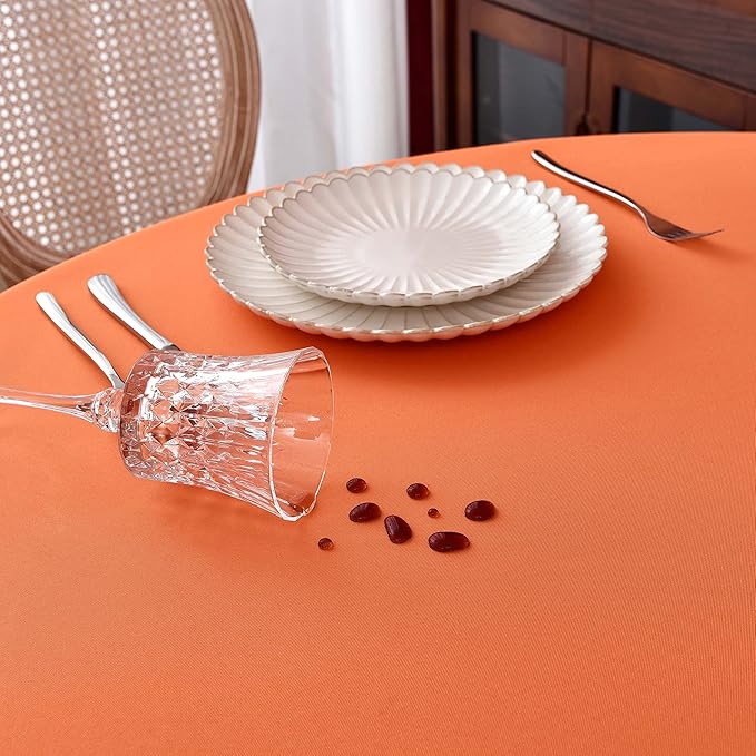 MEANMOY Orange 210 GSM Water & Stain Resistant Round Tablecloth for Circle Table - Solid 70 Inch Table Cloth Cover in Wrinkle Free Durable Washable Polyester Fabric for Wedding, Party, Banquet
