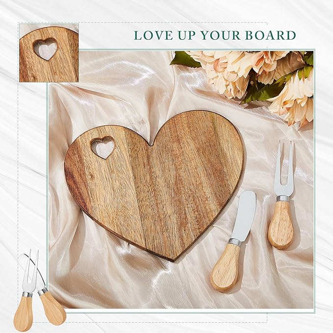 Patelai 36 Set Bridal Baby Shower Favor Heart Cheese Board with Knife, Wood Mini Charcuterie Board Thank You Gift Box for Guest Bridal Baby Shower Prize Wedding Valentines Birthday (Acacia Color)