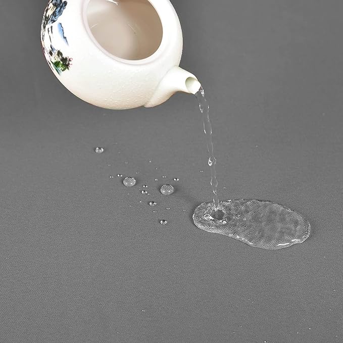 MEANMOY Grey 210 GSM Water & Stain Resistant Round Tablecloth for Circle Table - Solid 108 Inch Table Cloth Cover in Wrinkle Free Durable Washable Polyester Fabric for Wedding, Party, Banquet