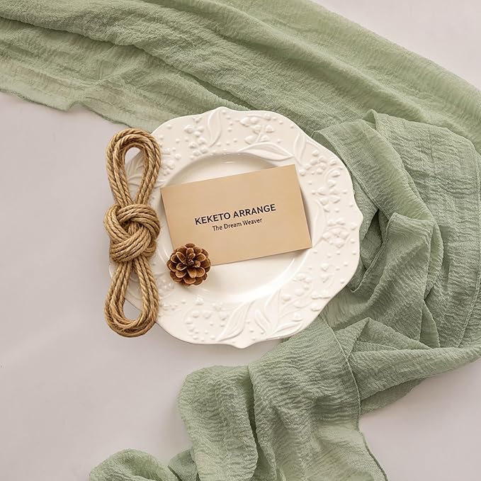 Keketoarrange 3pcs Sage Green Spring Easter Cheesecloth Table Runner 120 Inch 10 FT Rustic Boho Cheese Cloth Runner for Wedding Baby Shower Bridal Shower Sheer Gauze Centerpiece Home Decorations