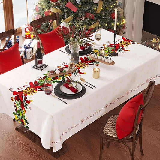 Christmas Rectangle Table Cloth,100% Waterproof Tablecloth,Christmas Decorations for Home, Vinyl Tablecloth Plastic Table Cover for Party，Picnic,Dining,Outdoor 54" x 78",Frosted Wreath