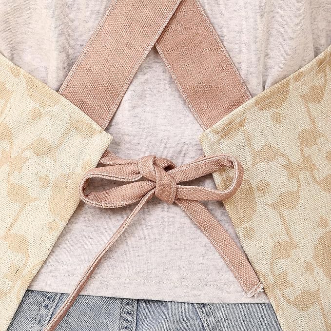 patdrea Blue Floral Linen Apron with Pocket,French Kitchen Garden Chef BBQ Aprons for Women and Men,Crisscross Back Straps