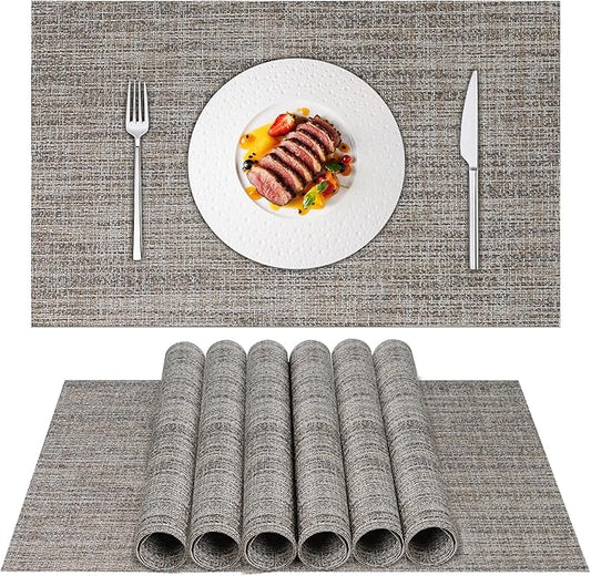 DACHUI Placemats Set of 6, Linen Look Woven Place Mats, Water Resistant, Heat Resistant, Washable, Durable Table Mats (Caramel)